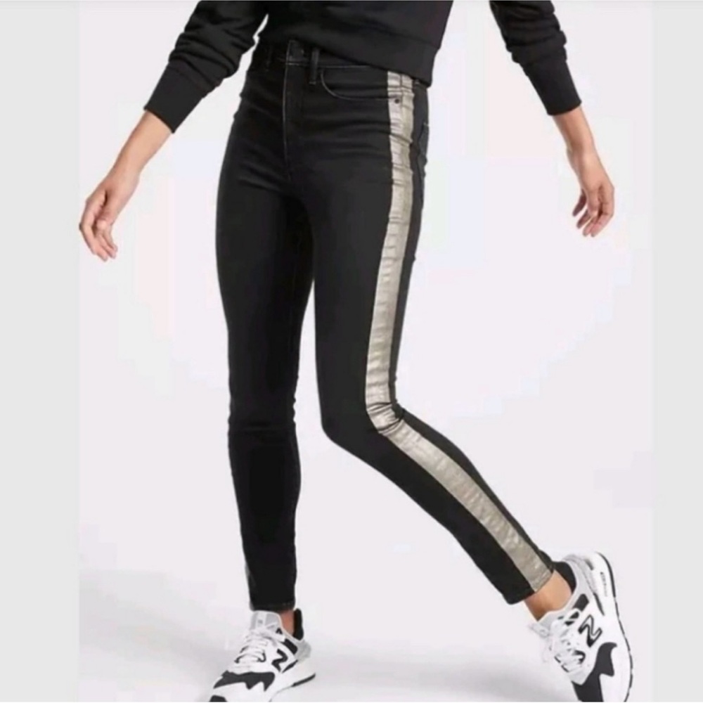 Athleta Sculptek Size 10T Tall Black Jeans With Metallic Stripe